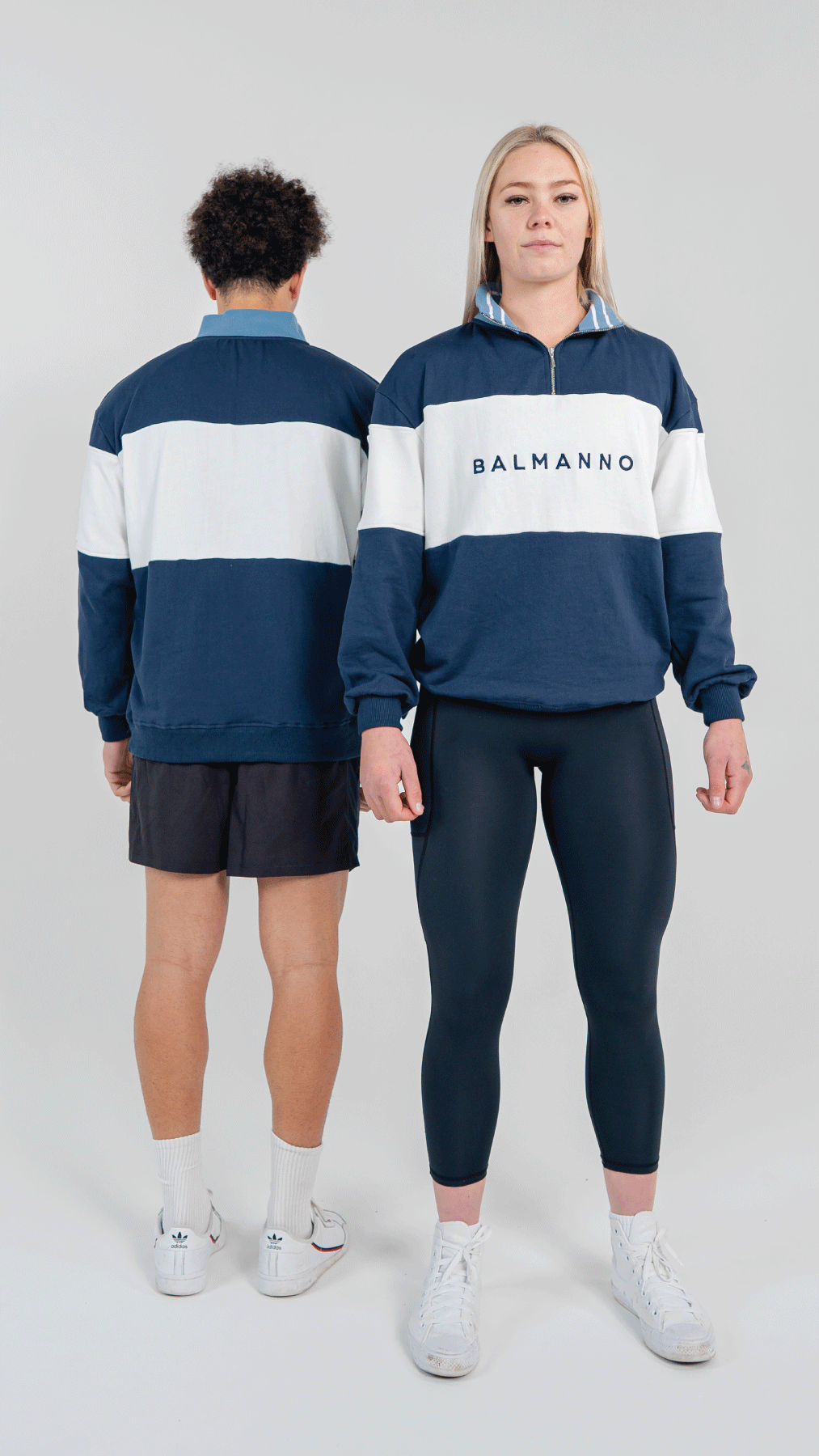 Oversized Unisex Bold 1/4 Zip Crew | Navy & White