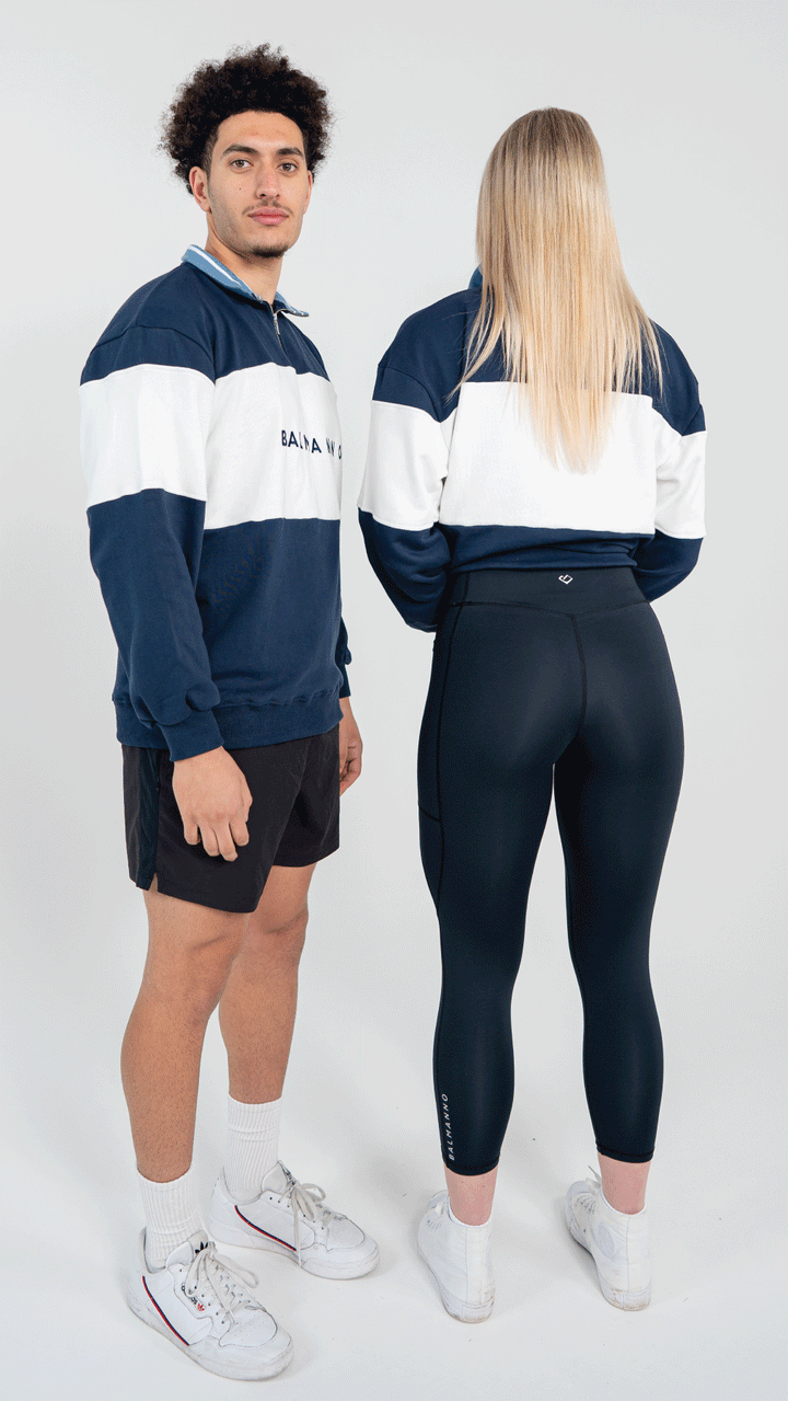 Oversized Unisex Bold 1/4 Zip Crew | Navy & White