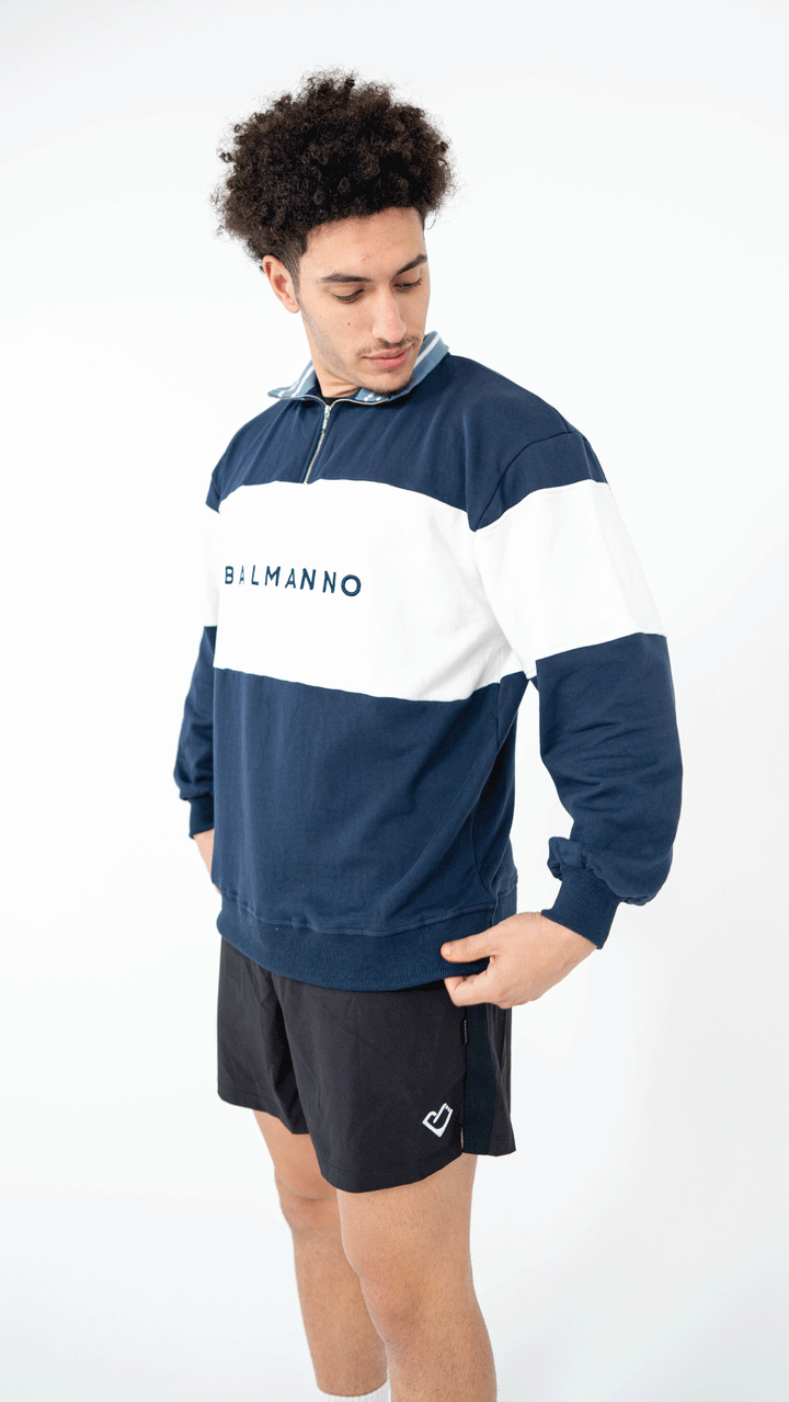 Oversized Unisex Bold 1/4 Zip Crew | Navy & White