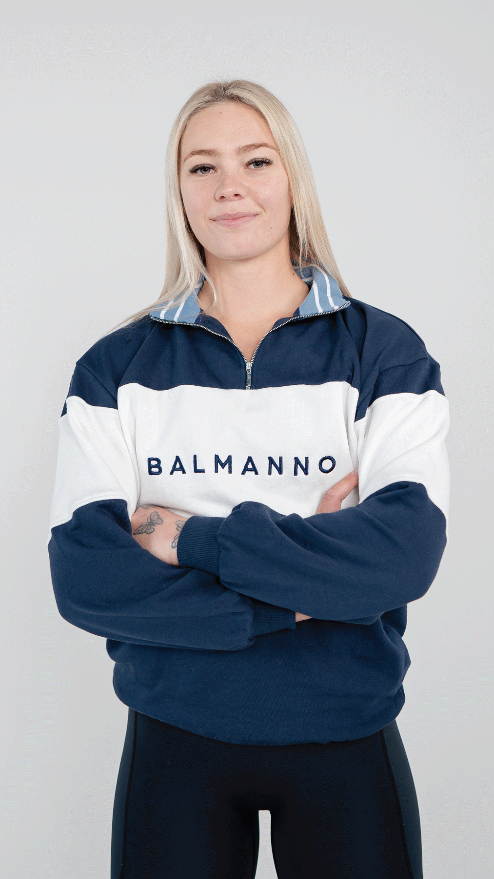 Oversized Unisex Bold 1/4 Zip Crew | Navy & White