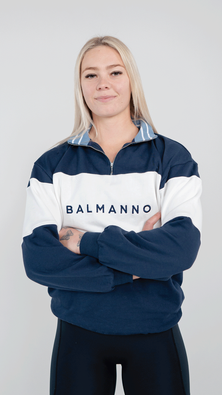 Oversized Unisex Bold 1/4 Zip Crew | Navy & White