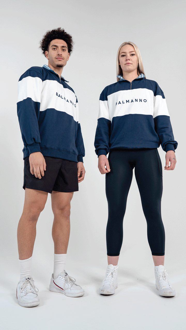 Oversized Unisex Bold 1/4 Zip Crew | Navy & White